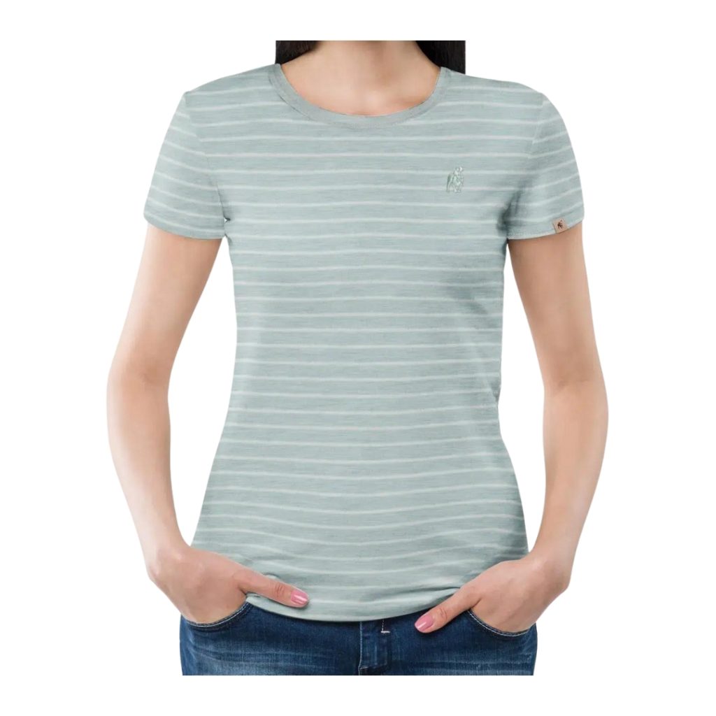 LADIES T-SHIRT STRIPE – GREEN & STONE