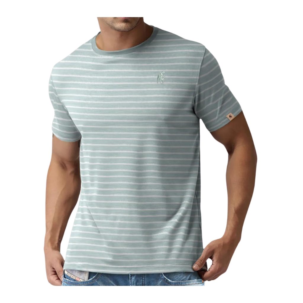 PREMIUM T-SHIRT STRIPE – GREEN & STONE
