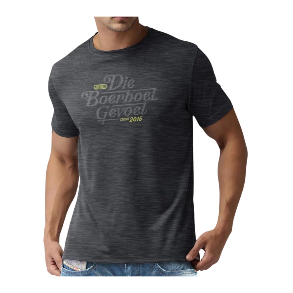 PREMIUM COTTON T-SHIRT PRINTED – CHARCOAL MELANGE “GEVOEL”