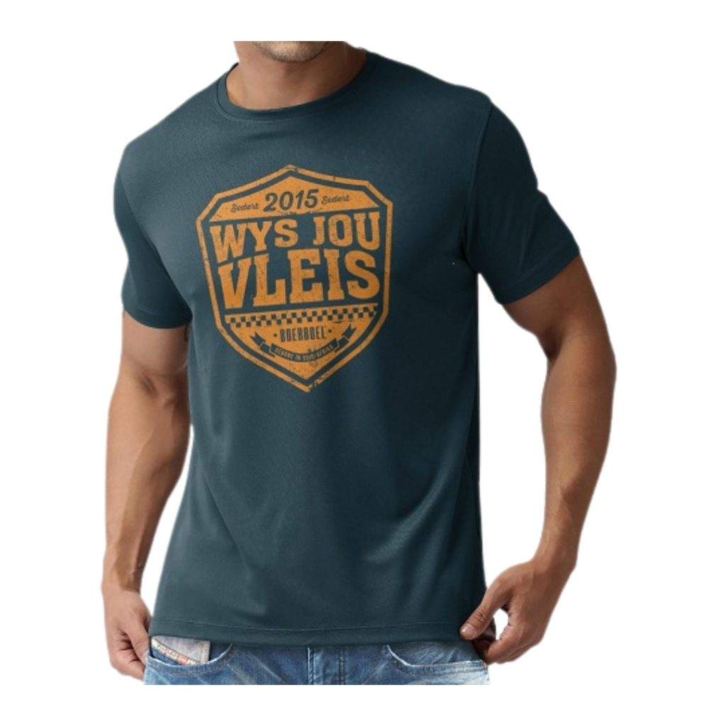 Cotton T-Shirt Printed – Petrol Blue“Wys Jou Vleis”