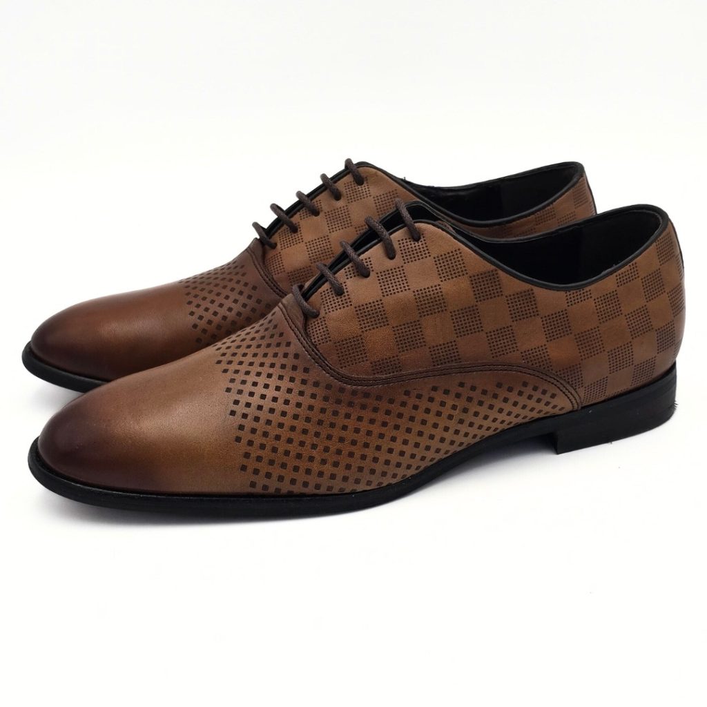 JOHN DRAKE OXFORD LASER SQUARE SHOE - DARK TAN