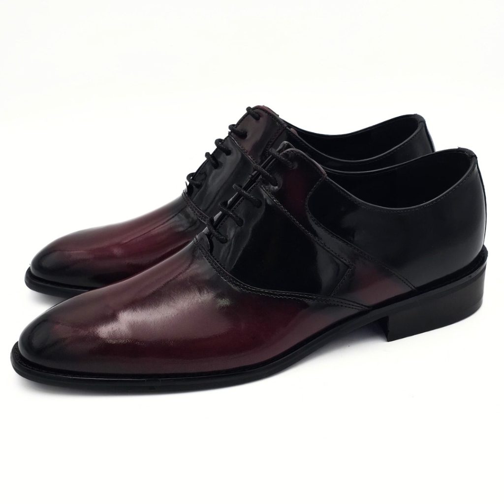 JOHN DRAKE PLAIN VAMP OXFORD LACE UP SHOE - BURGUNDY/BLACK