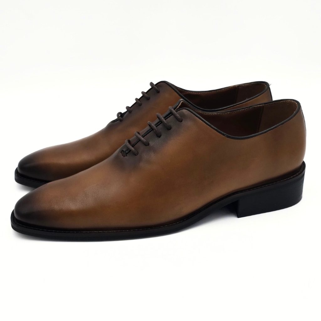 JOHN DRAKE ONE PIECE VAMP LACE UP SHOE - DARK TAN