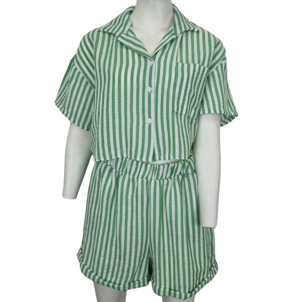 LADS POLY LINEN LOOK TOP & SHORT