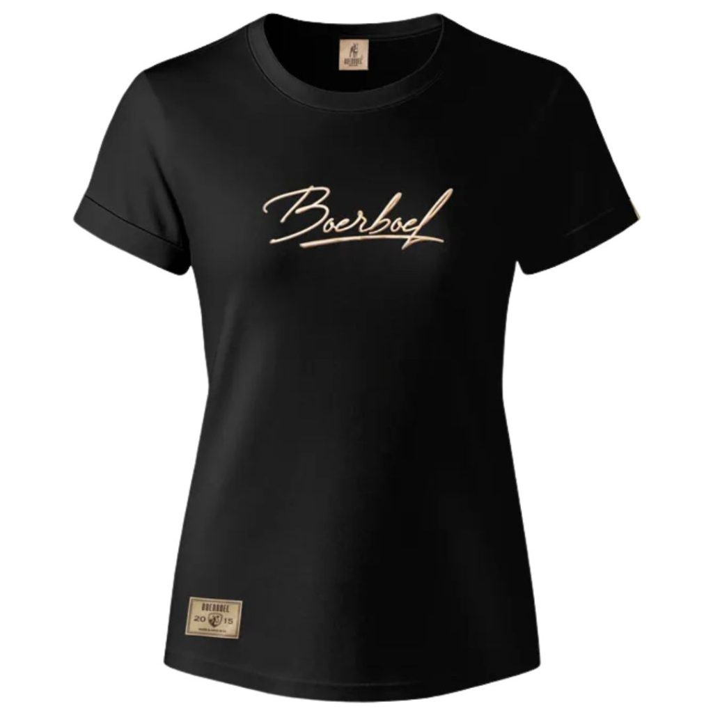 BOERBOEL WEAR LADIES METALLIC PUFF PRINT T-SHIRT - BLACK
