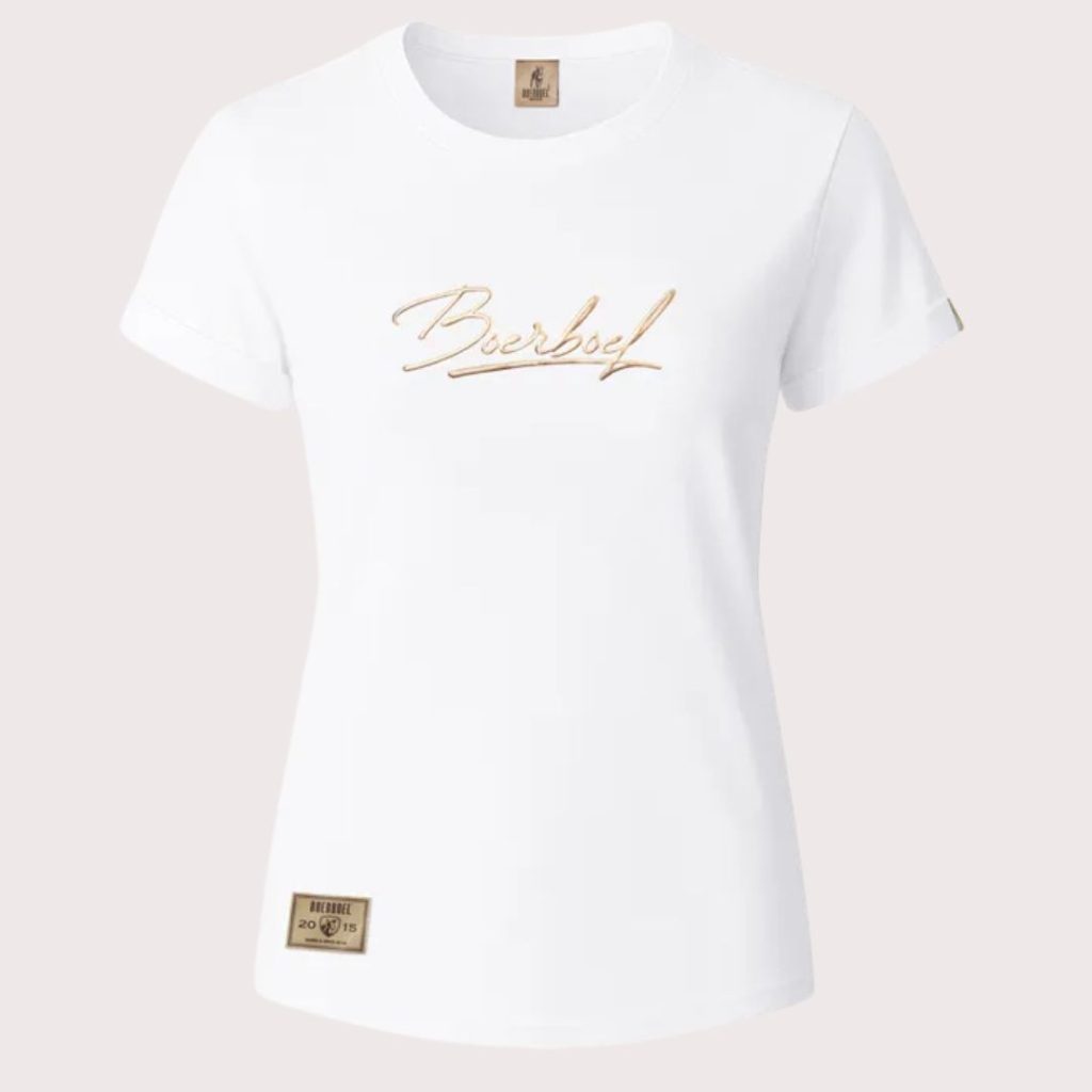 BOERBOEL WEAR LADIES METALLIC PUFF PRINT T-SHIRT - WHITE